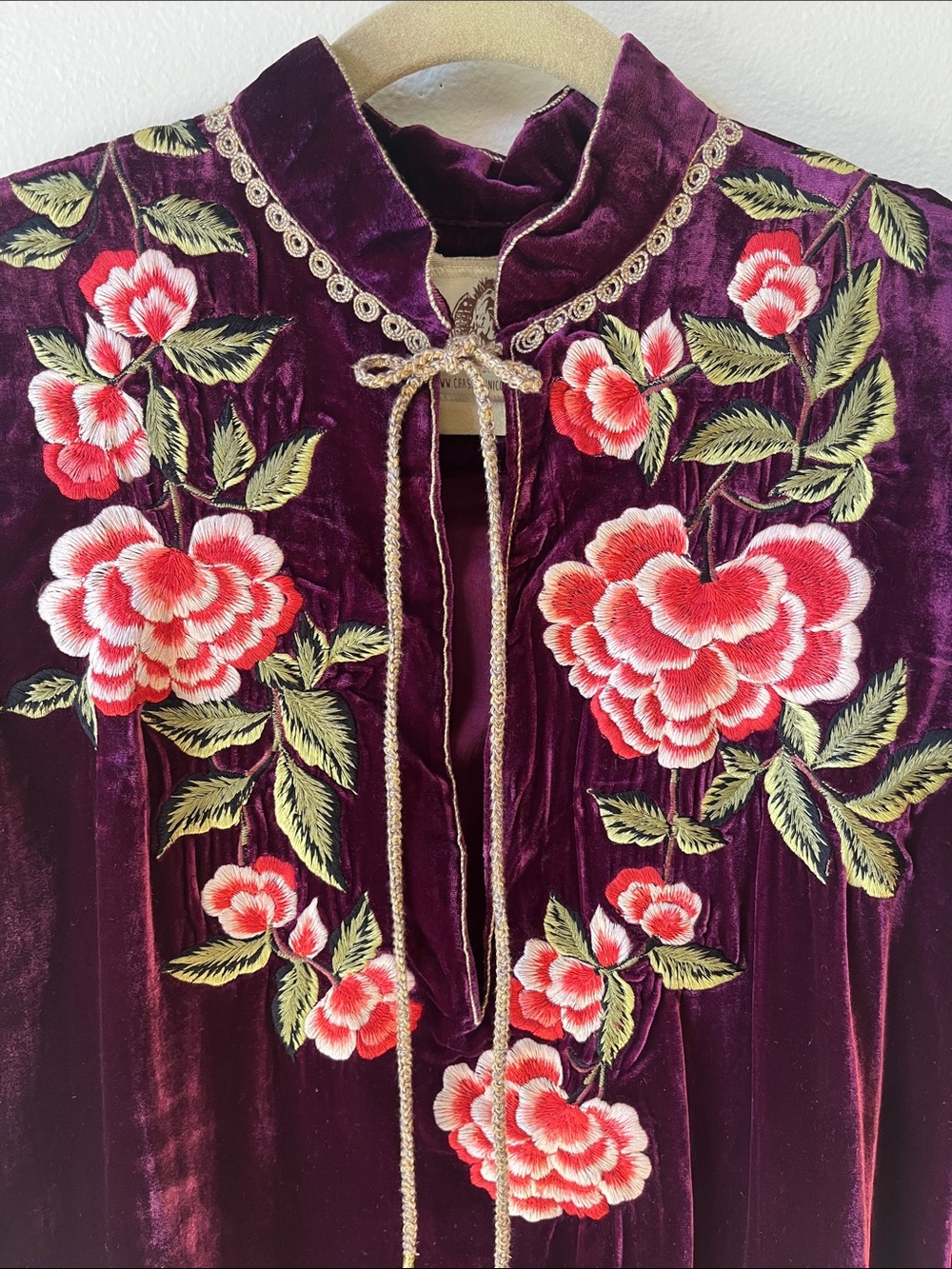 Chasing Unicorns 🥀 Like A Rolling Stone Silk Velvet Embroidered Tunic Dress sz M - Picture 13 of 17